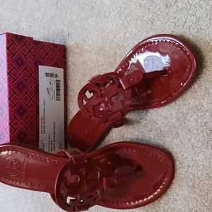 Tory Burch Patent Leather Miller Sandals - Dk Redstone